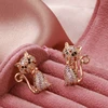 Wbmqda New Fashion 585 Rose Gold Color Cute Cat Shape Earrings For Women Colorful Zircon Setting Unusual Animal Ear Drop Jewelry