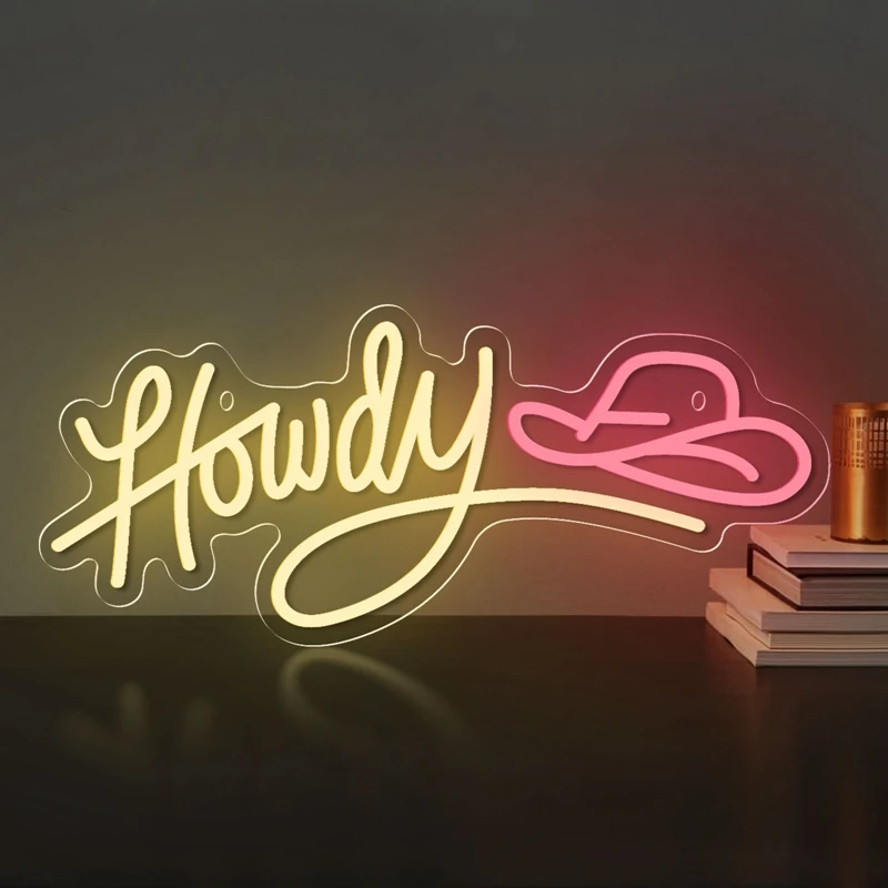 

Ковбойская шляпа, Howdy, искусственная неоновая нить, акриловая неоновая вывеска, USB-переключатель с регулировкой яркости для дома, спальни, игровой комнаты, настенное искусство, Декор, знаки