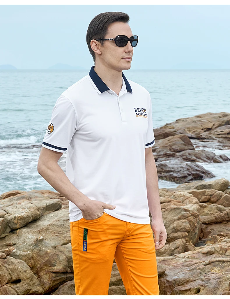 New Summer Straight Men's Business Polo Short Sleeved Bruce&Shark Fashion Mercerized Cotton T-shirt Man Breathable Big Size 4XL 24 S4ea131a4f22d4bfa921d96934e33ef2f4