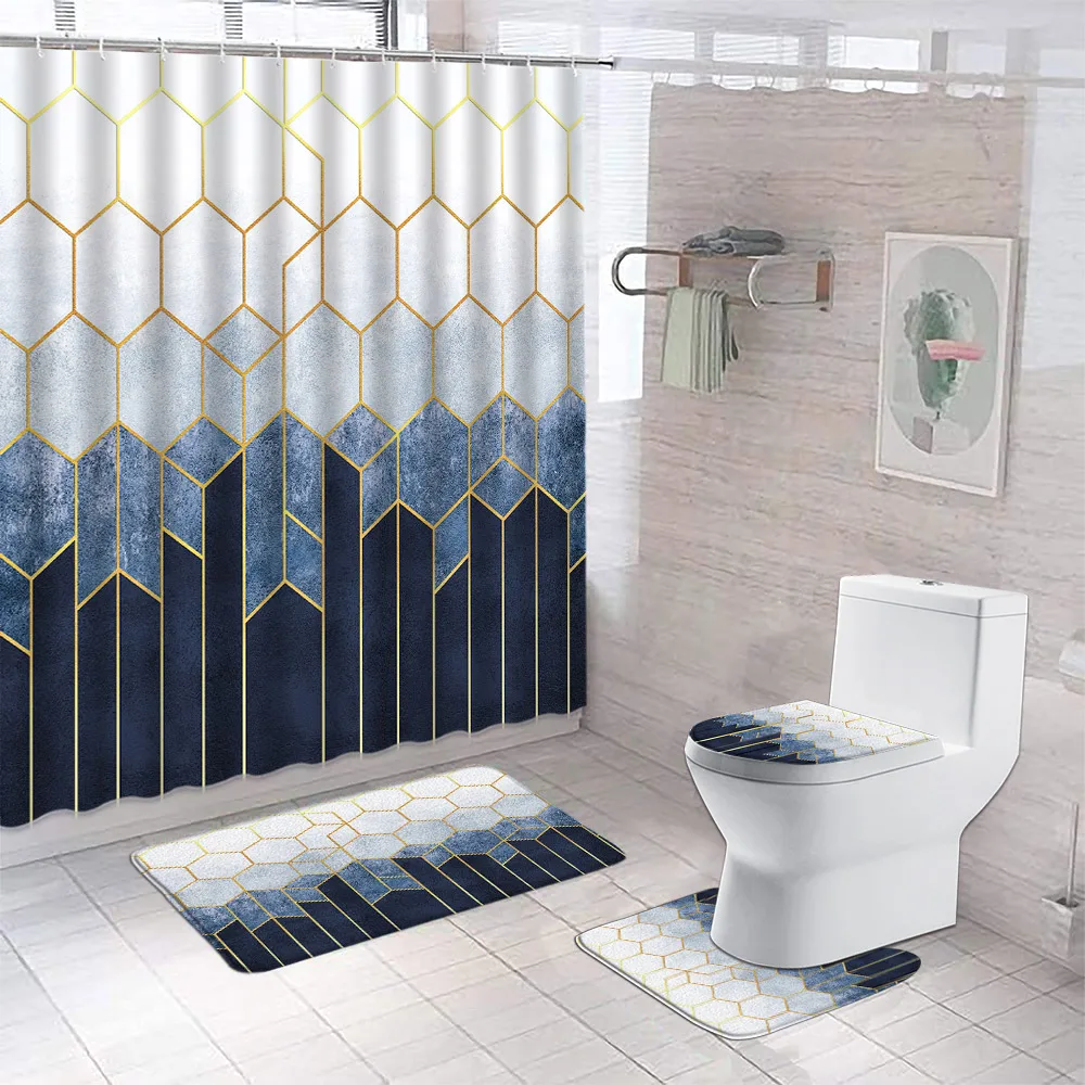 Gray and Teal Shower Curtain and Bath Rug Sets, Modern Turquoise