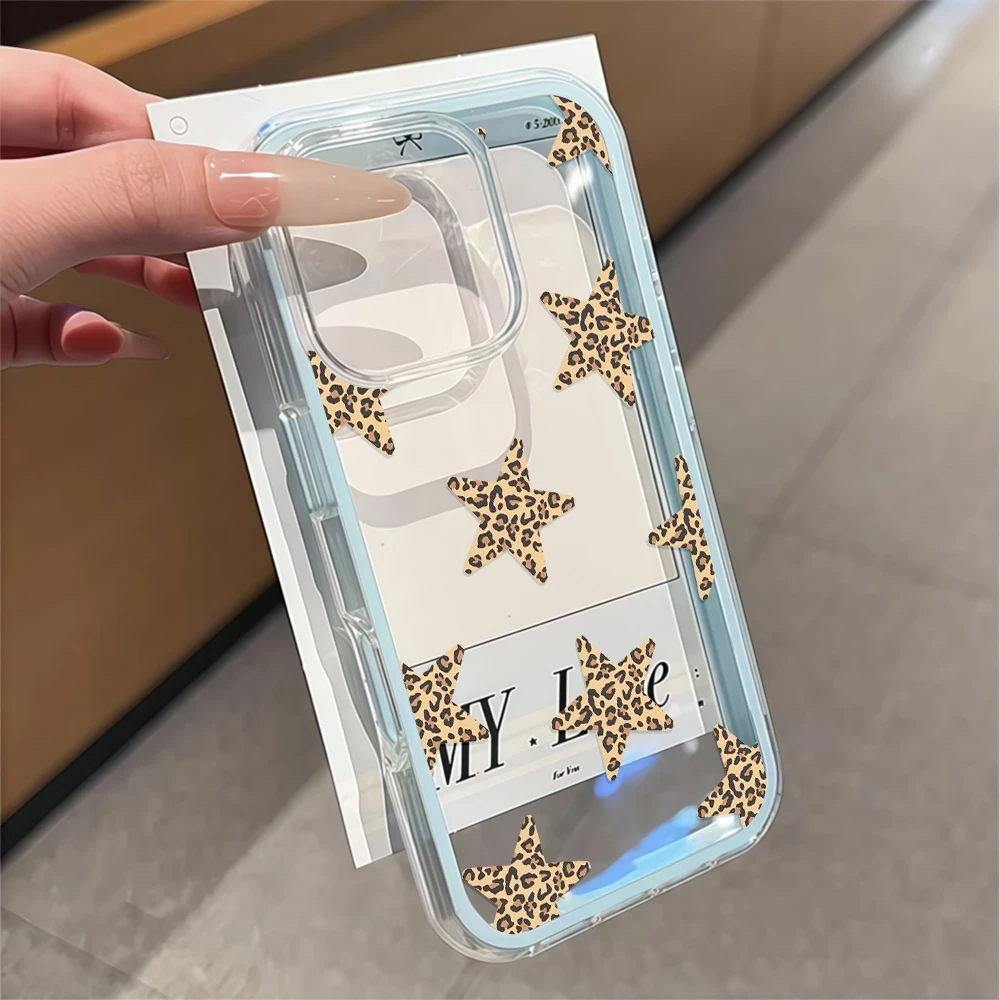 Vintage Leopard Star Print Clear Protective Phone Case Cover
