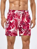 Men's Beach Shorts Summer Tropical plants pattern Drawstring Men's swim Trunks Elastic Waist 3D Print Gradient Breathable Shorts 2