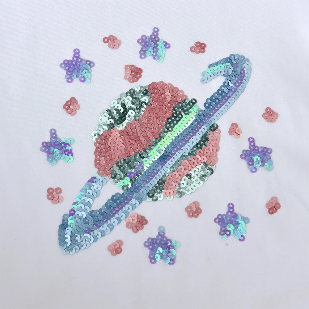 DXTON Children Galaxy Sequined T-shirt Kids Summer Short Sleeve O Neck Cotton Casual Tops Tees Children Clothing Infant Costumes