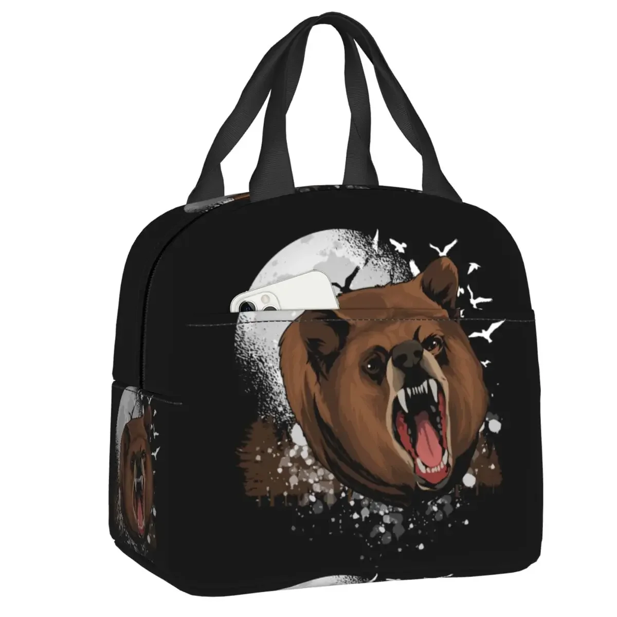 

Scary Grizzly Bear Insulated Lunch Bag for Women Leakproof Hot Cold Lunch Tote Office Work School