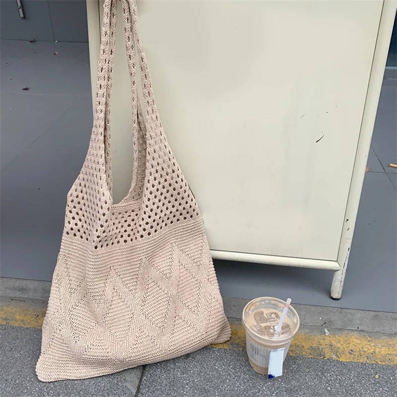 Designer Knitted Handbags Female Large Capacity Totes Women's Pack Summer Beach Bag Big Purses Casual Hollow Woven Shoulder Bags