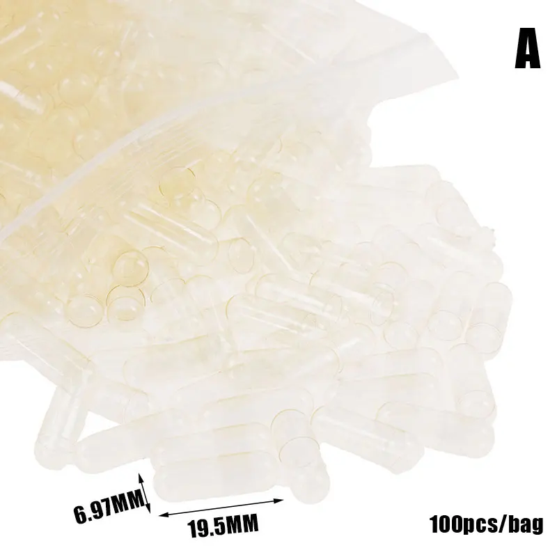 100 Adet Boş Boyut 1 # 0 # 00 # Sert Jelatin Kapsül İlaç Kapsülü Şeffaf Boş Hap Kapsülü