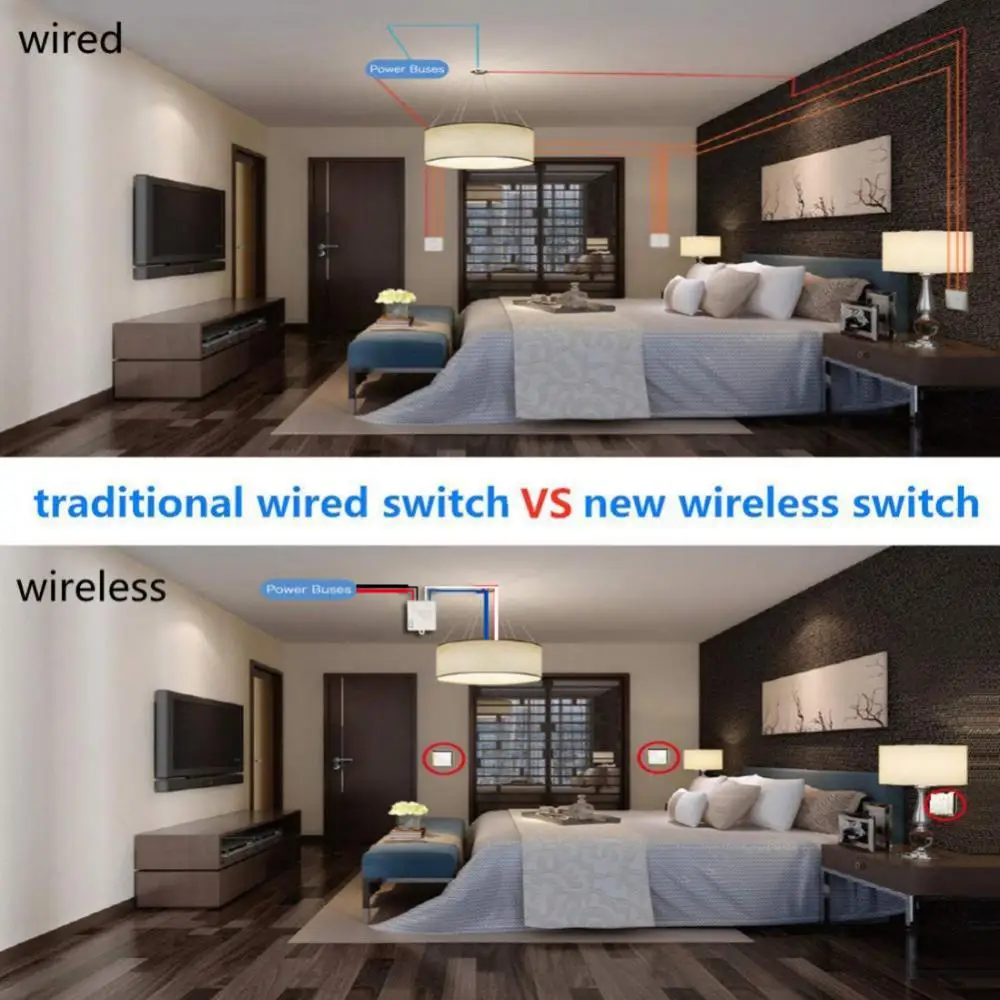 Description Picture 2 of item433Mhz Wireless Switch Smart Switch RF Wall Panel Switch Universal Breaker 90V-250V RF Relay Receiver Led Light Lamp Fan Switch