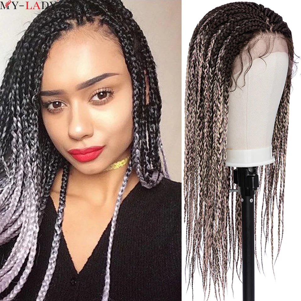 Mylady 25inch Synthetic Braided Lace Front Wig With Baby Hair Box Braids Lace Wigs Knotless