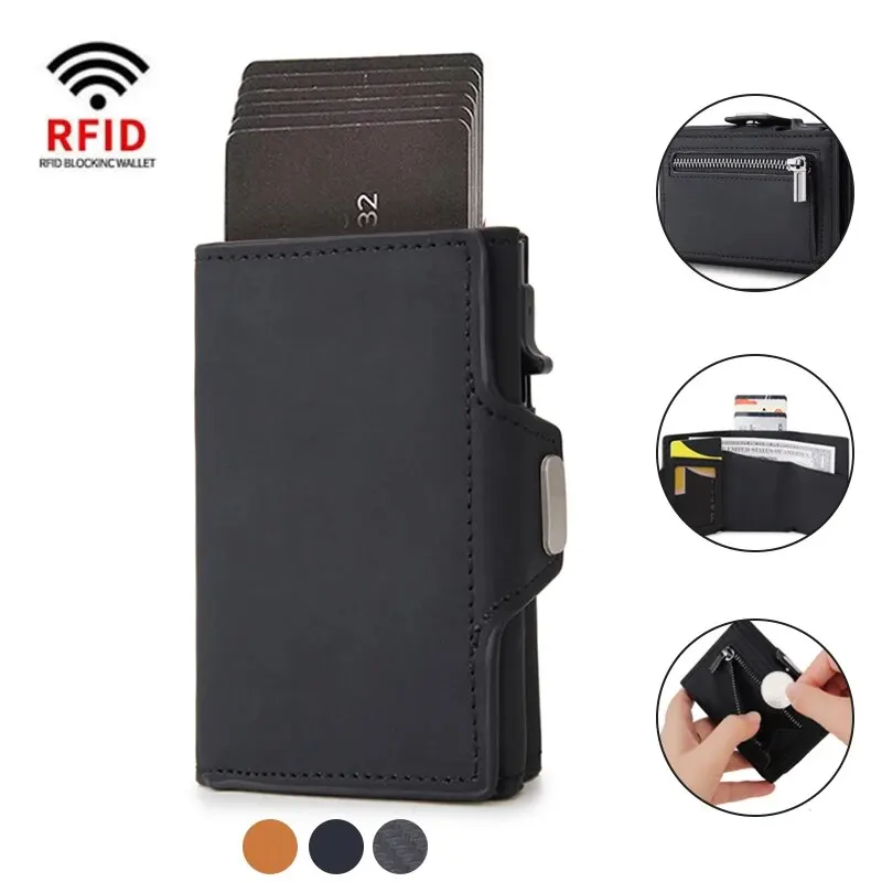 Rfid Carbon Fiber Card Holder Men Wallets Slim Thin Coin Pocket ID Bank Credit Cardholder Case Aluminum Minimalist Smart Wallet
