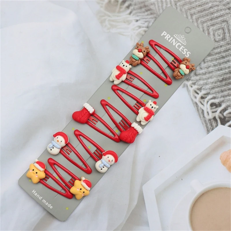 10pcs/8pcs 여자 헤어 클립에 대 한 크리스마스 헤어 액세서리 휴일에 대 한 산타 순 록 눈사람 금속 스냅 바레트