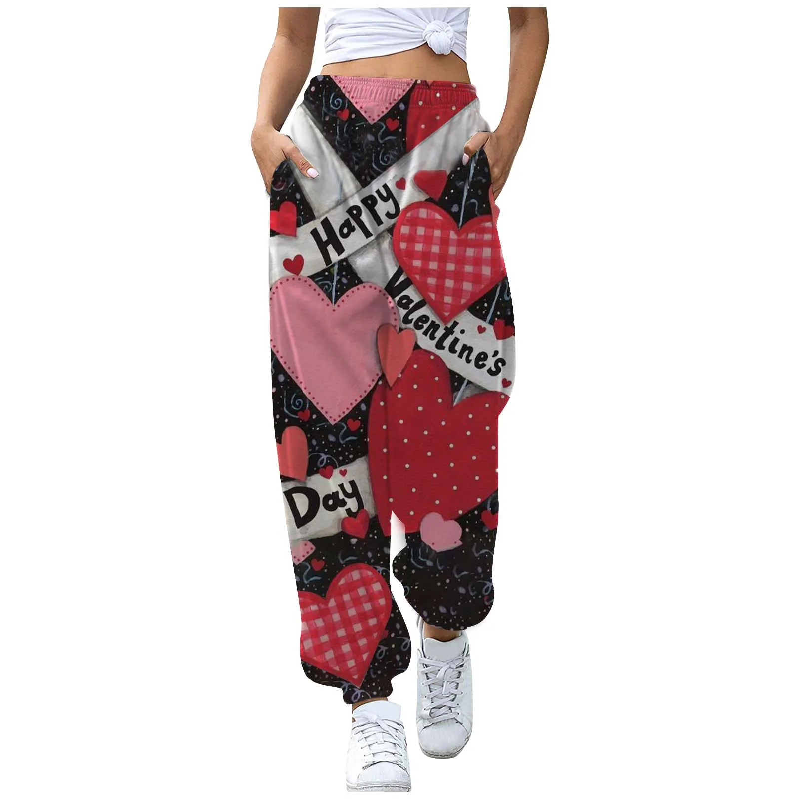 

Ladies' Casual Sporty Valentine's Day Heart Print Pockets Flared Crop Fashion Pants plus Size Pants for Women Work Casual