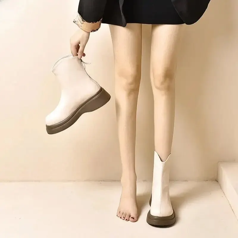 여성용 두꺼운 하의 마틴 부츠, 짧은 부츠, 드레스 매치, 영국 스타일, 블랙, 가을, 겨울 시즌