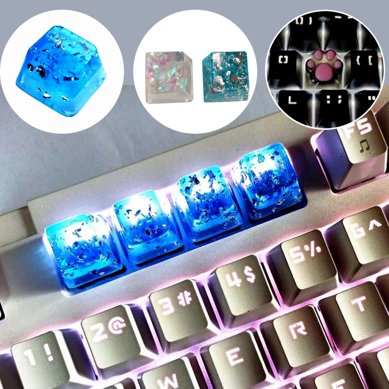 

DIY Handmade Resin Shiny Custom Keycaps Translucent Cat Paw Keycaps R4 Height Esc Cross-Axis Mechanical Keyboard Buttons