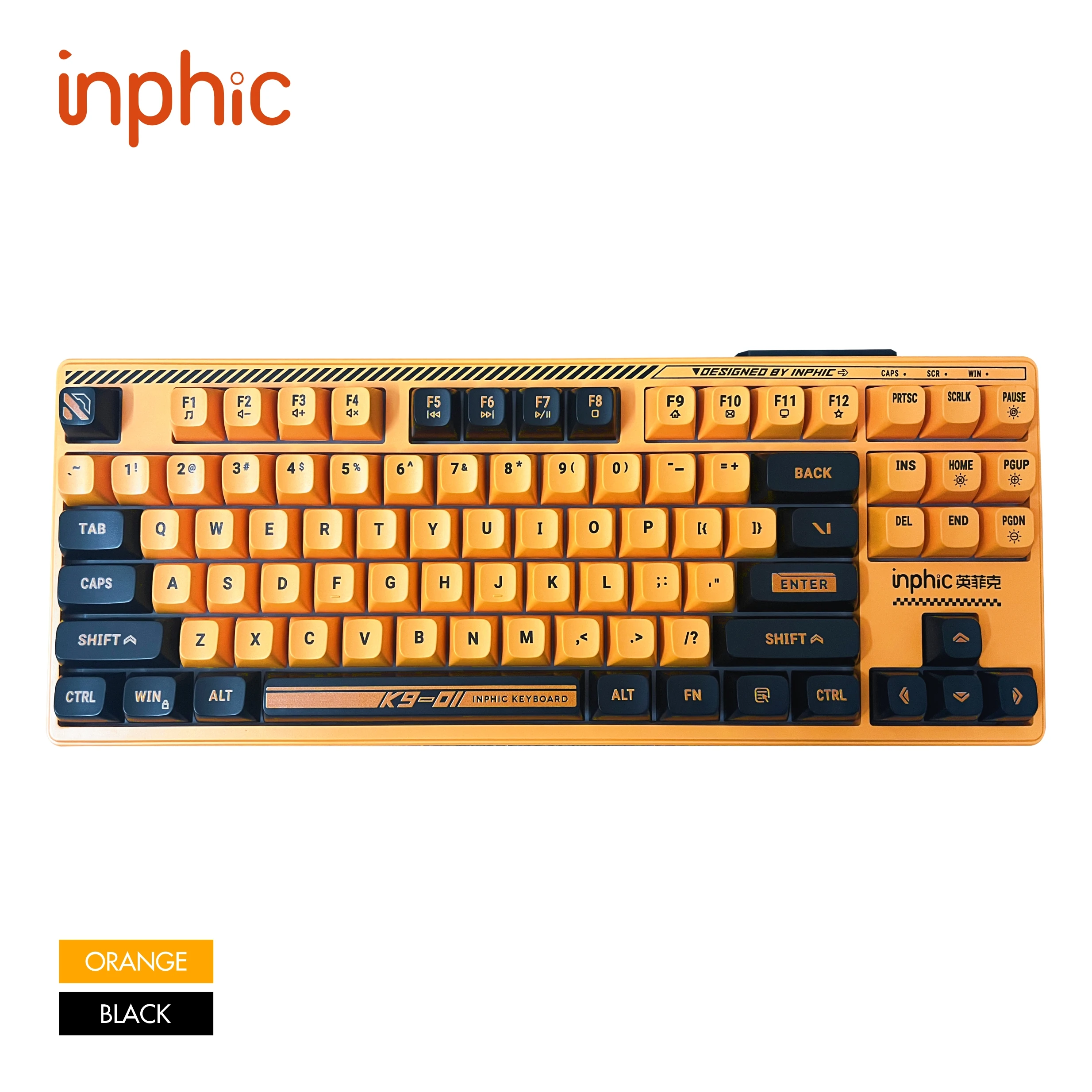 INPHIC 유선 키보드 87 키 음소거 무음 옐로우 블랙 게임, 사무실 타이핑, 빛나는 메카 노트북 게임용 키보드, K901