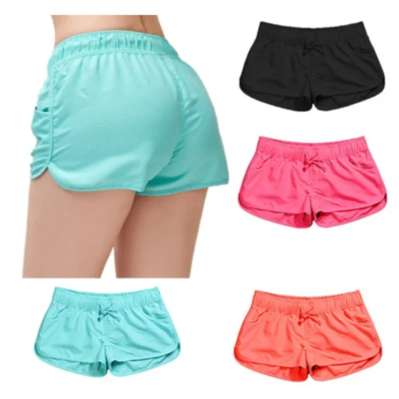 Swim Trunks Women Sports Shorts New summer casual shorts ladies fit solid color swimming elastic waist breathable ladies quick-drying beach pants