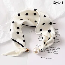 Elegant Pearl Magnetic Clasp Silk Scarf with Pendant Collarbone Chain (Style 1)