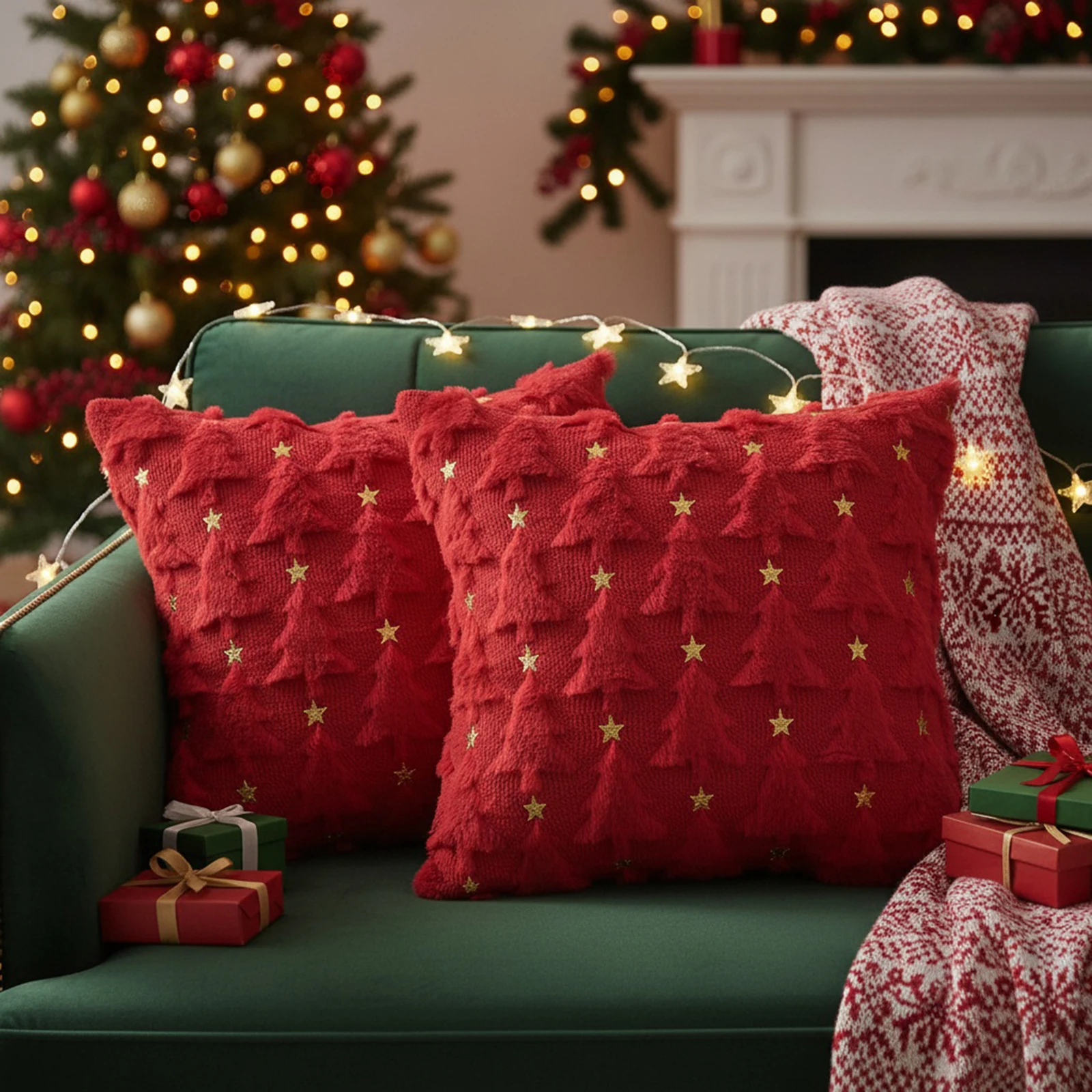크리스마스 트리 쿠션 커버 귀여운 18x18 인치 세트 2개 쿠션 커버 3월 휴일 가정 야외 장