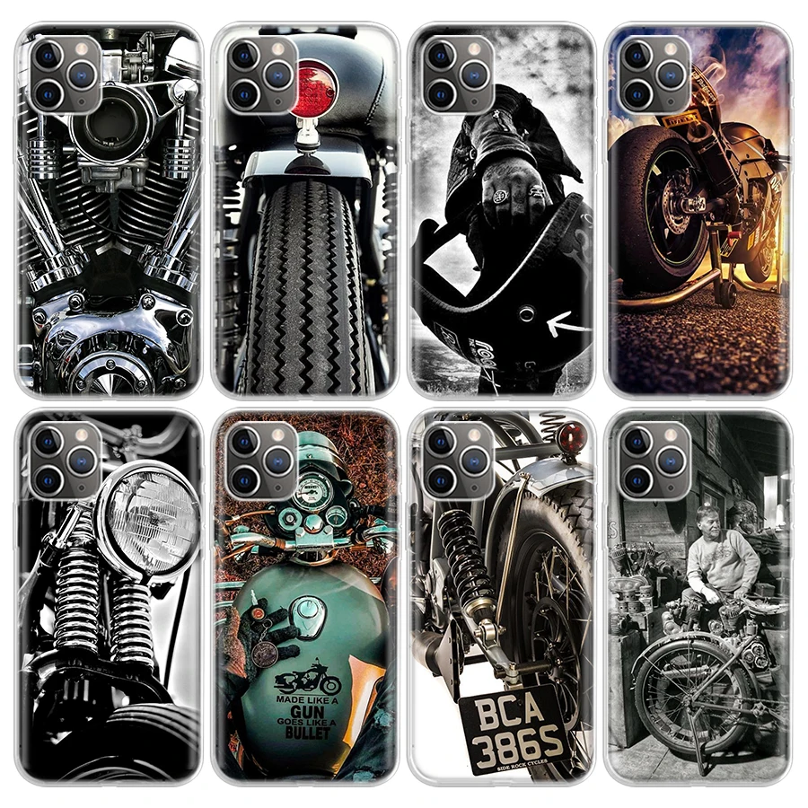 Vintage Motorcycle Pattern Soft TPU Phone Case - Classic Design Back Cover