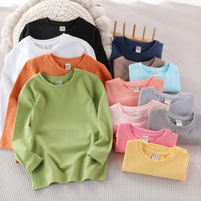 

Girls Boys Basic Solid Drop Shoulder Tee Long Sleeve O-Neck All-match T-shirts for Teenage Girls Bottoming Shirts Tops clothes