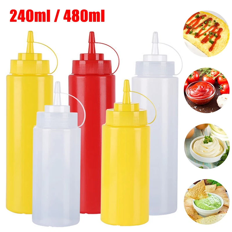 2/1X Plastic Clear Squeeze Squeezy Sauce Bottle Dispenser Bottles kitchen  Tools