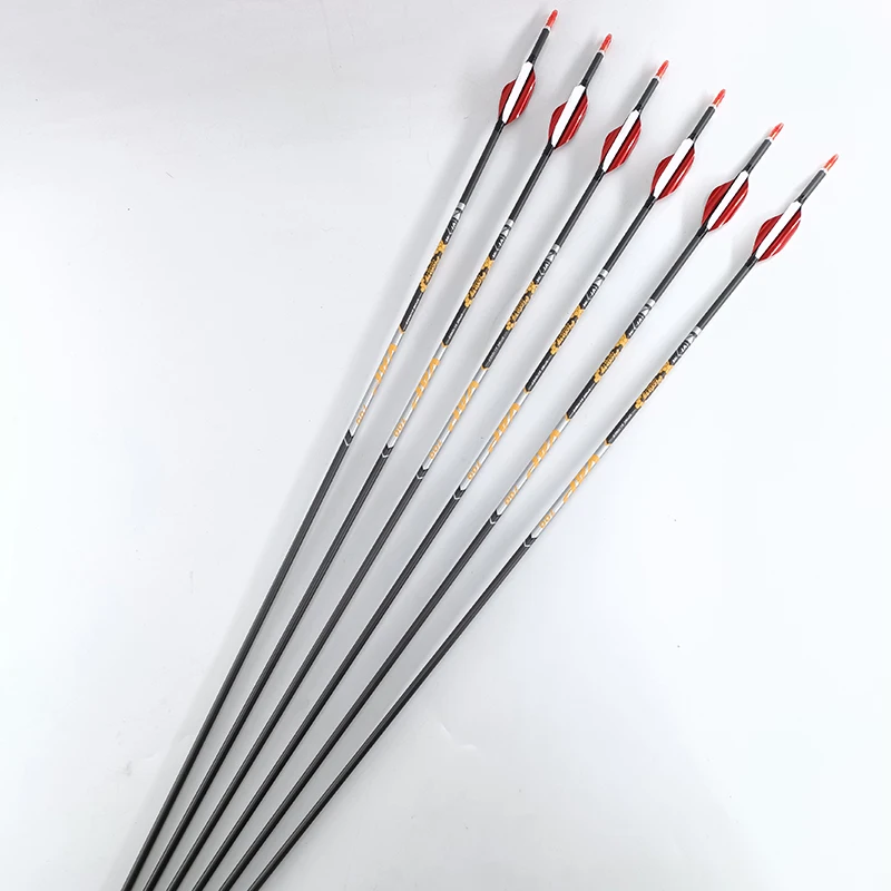 Pure Carbon Arrow Spine 350-900 ID4.2mm 1.8inch Spin Vanes Spiral Feather Archery Recurve/Compound Bow Hunting 6/12pcs