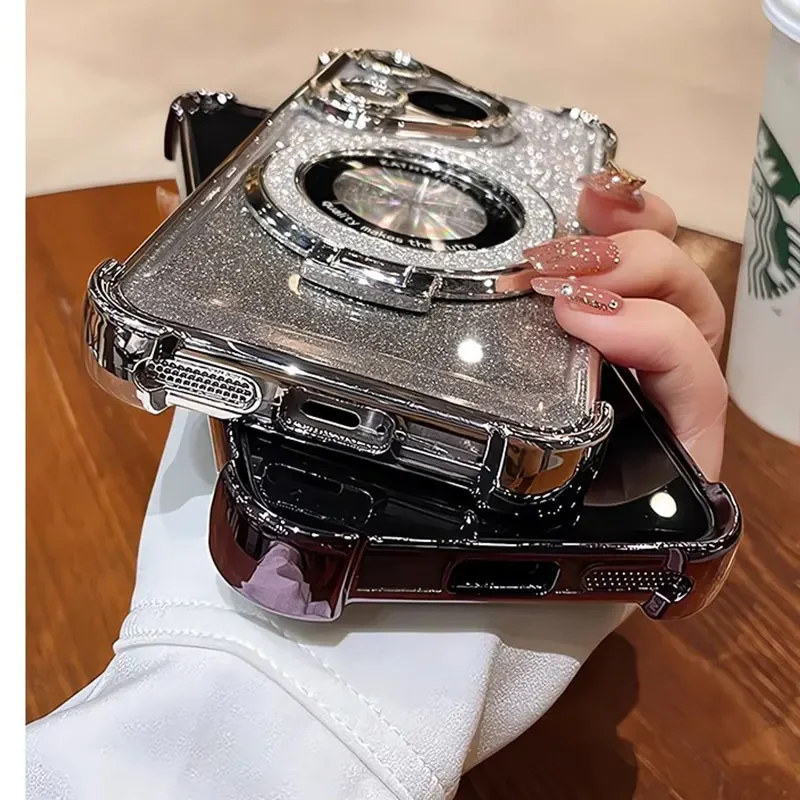 Luxury Magnetic Bracket Shockproof Glitter Case with Holder