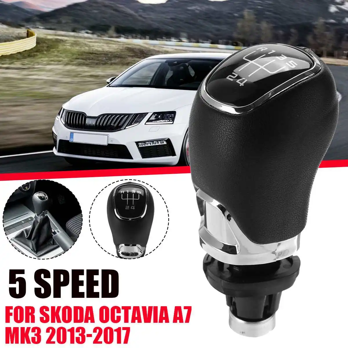 MKptopia Pomello Cambio In ABS A 5 Marce Con Soffietto In Pelle – Compatibile Con Seat Altea, Leon II E Toledo III