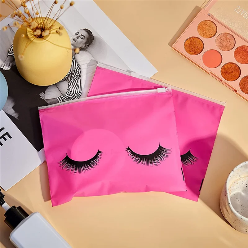 50 Pieces Eyelash Aftercare Bags Plastic Makeup Bags Toiletry Makeup Pouch Cosmetic Travel With Zipper 5