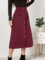 Red Elegant woven half skirt for women plus size high waist A-line skirt casual business women's skirt Red - Image 3