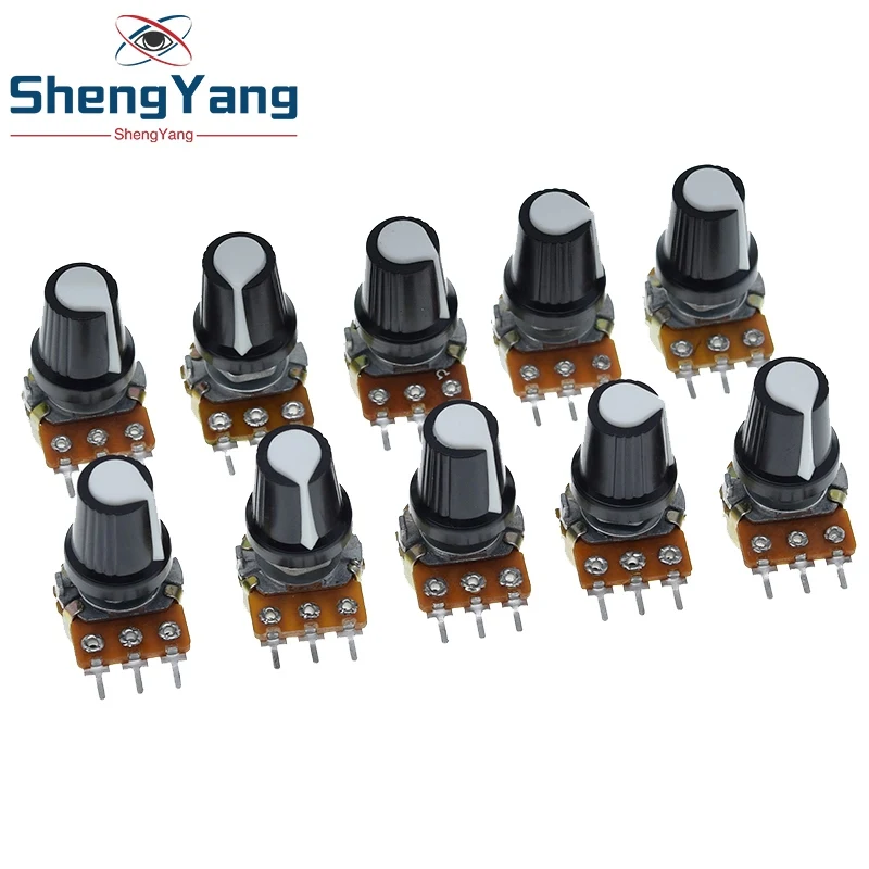 5/10 Sets WH148 1K 10K 20K 50K 100K 500K Ohm 15mm 3 Broches Potentiomètre Rotatif Linéaire pour Arduino avec Capuchon Blanc AG2