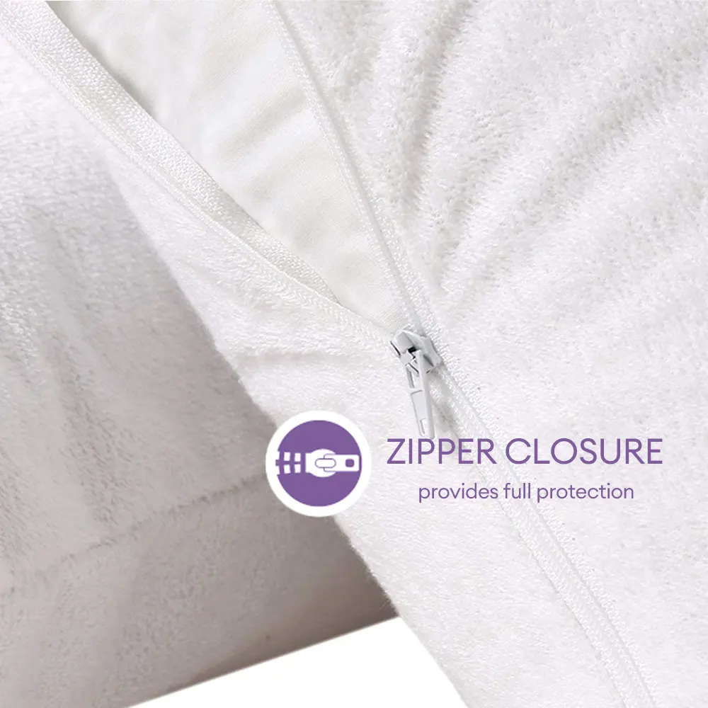 1pc Waterproof Pillow Cover Cotton Terry Fabric Zipper Pillow Protector Bedbug Proof & Hypoallergenic 50x70cm 4