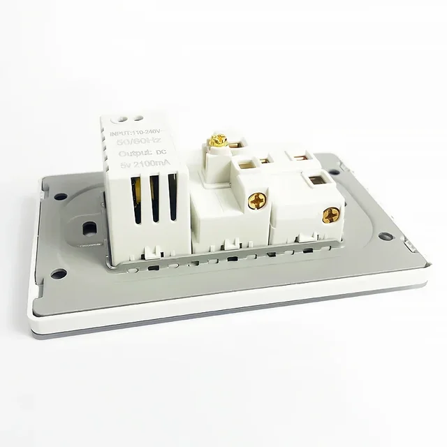 118*75 มม.กระจกนิรภัยซ็อกเก็ต US Wall SOCKET ไทย USB ซ็อกเก็ตปลั๊ก Dual USB Type-C พอร์ต, สวิทช์ไฟ 110V 6