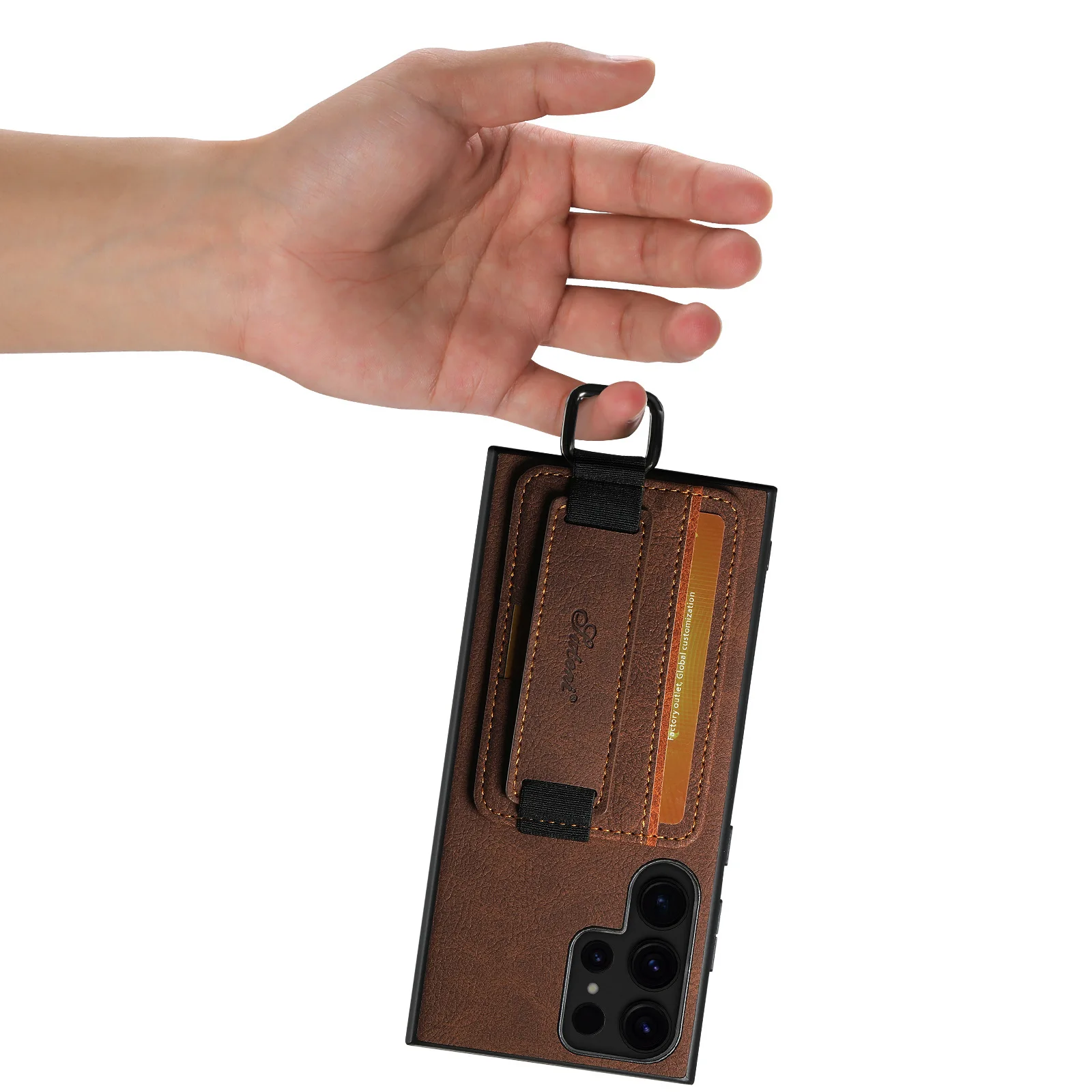 Elegant PU Leather Wrist Strap Case with Stand & Ring Buckle - Card Slot & Shockproof Protection