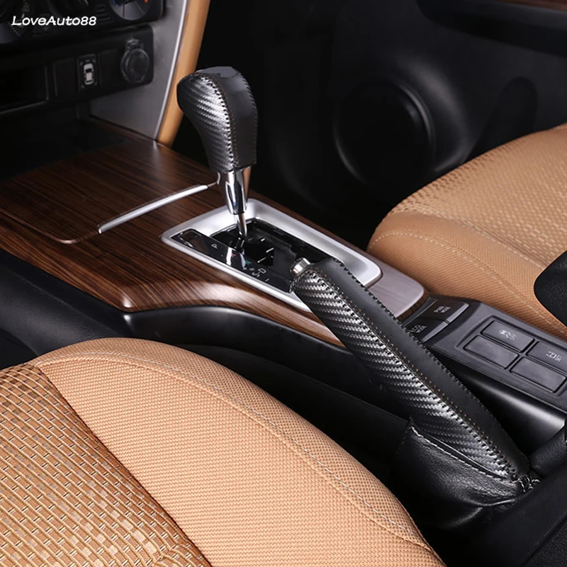 CarLeatherGearShiftKnobCoverHandbrakeSleeveCollarsForToyota
