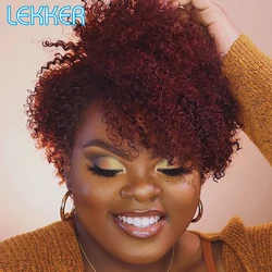 Lekker Ombre Burg Red 99j Short Pixie Kinky Curly Bob 13x6x1 Lace Front Human Hair Wig For Women Brazilian Remy Hair Colored Wig