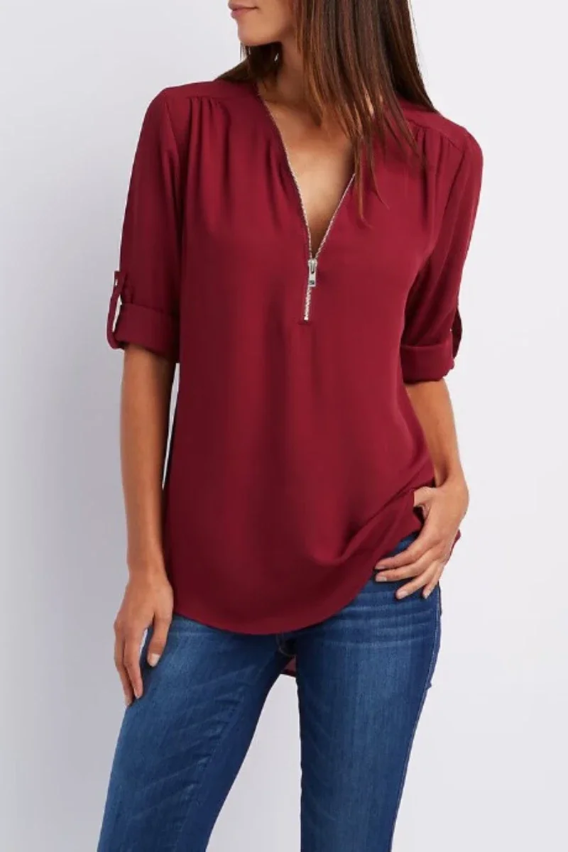 Women Floral Blouse Plus Size Deep V Neck Women Blouse Chiffon Cool Loose Shirt Fashion Casual Ladies Tops Sexy Zipper Pullover women floral blouse