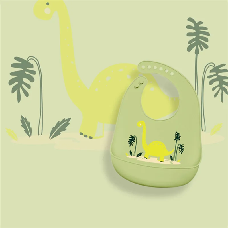 Infant Silicone Waterproof Soft Adjustable Burp Cloth Baby Stuff Bandana Bib Cartoon Elephant Bib Baby Bibs for Feeding Food New