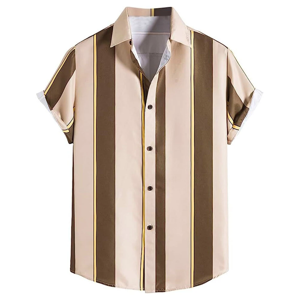 Look your Best this Summer with this Mens Short Sleeve Button Down Hawaiian Beach Shirt Casual Striped M 2XL Sizes