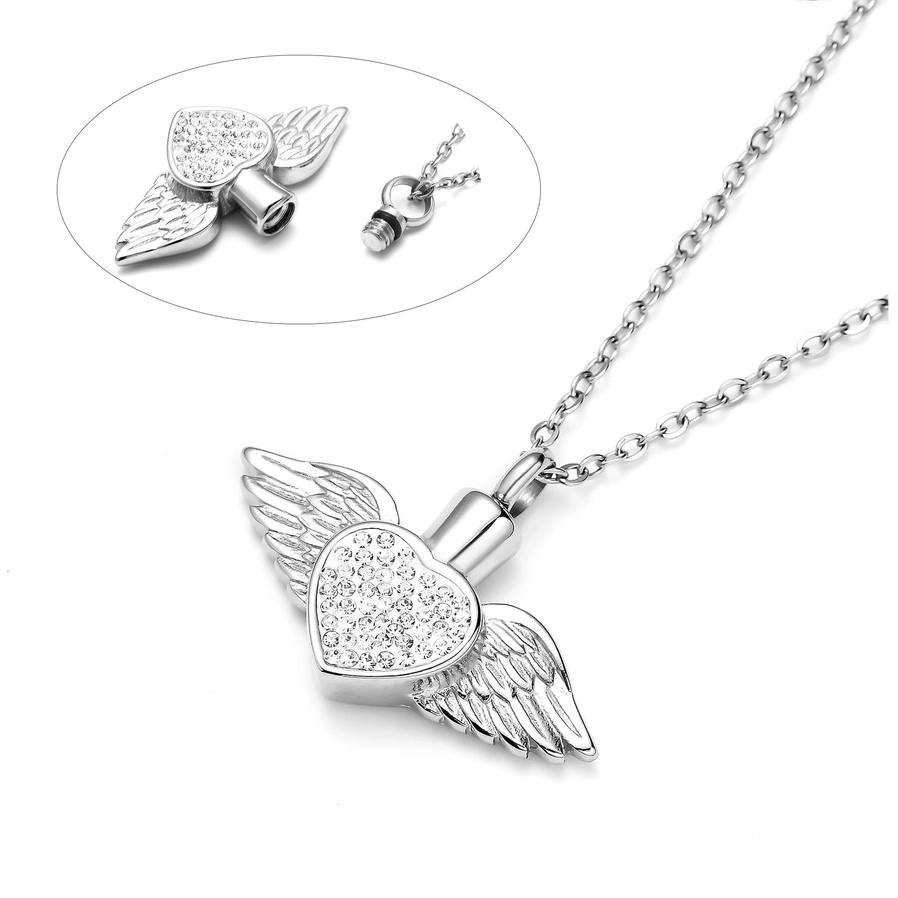 Collana Portaceneri A Cuore Con Farfalla In Acciaio Inossidabile – Gioiello Commemorativo Per Cremazione Con Cristalli – Donna