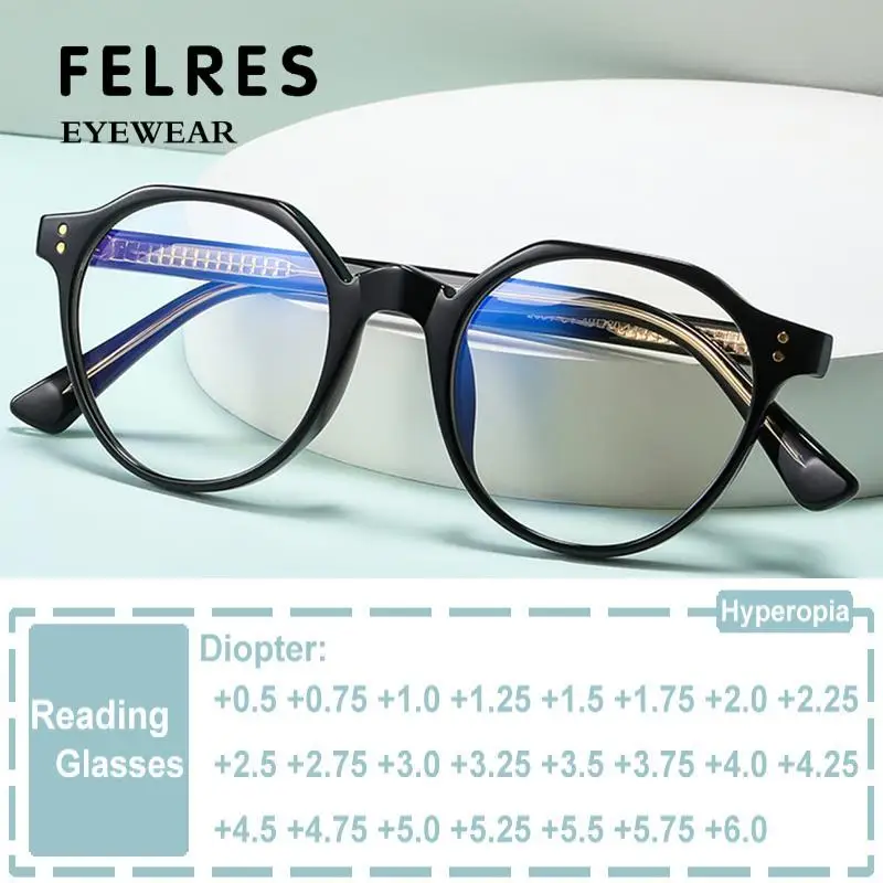 

Fashion Trending Blue Light Blocking Men's Round Glasses TR90 Spring Hinge Rivet Eyeglasses Women Computer Presbyopia Eyewear