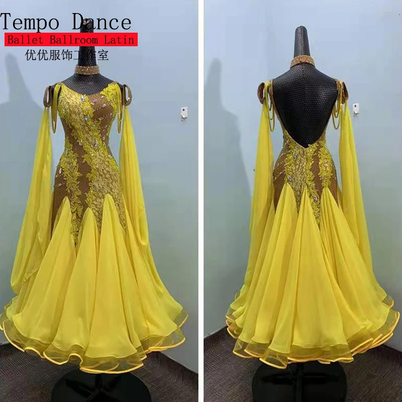 

Женский костюм для соревнований по современным танцам, новое платье с большим подолом и бриллиантами, танго, предметная одежда для выступлений и сцены