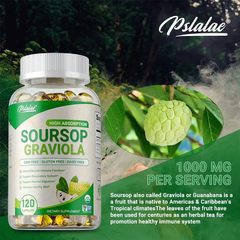 Soursop Graviola Capsules Antioxidant Promotes Digestion Cell Health Boosts Immunity Improves Mood