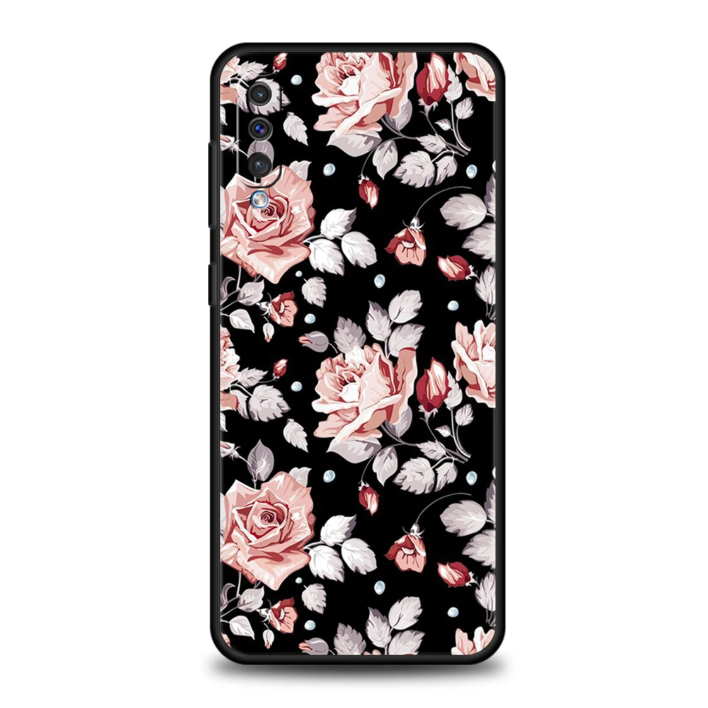 Black Silicone Floral Phone Case Cover - Elegant Design