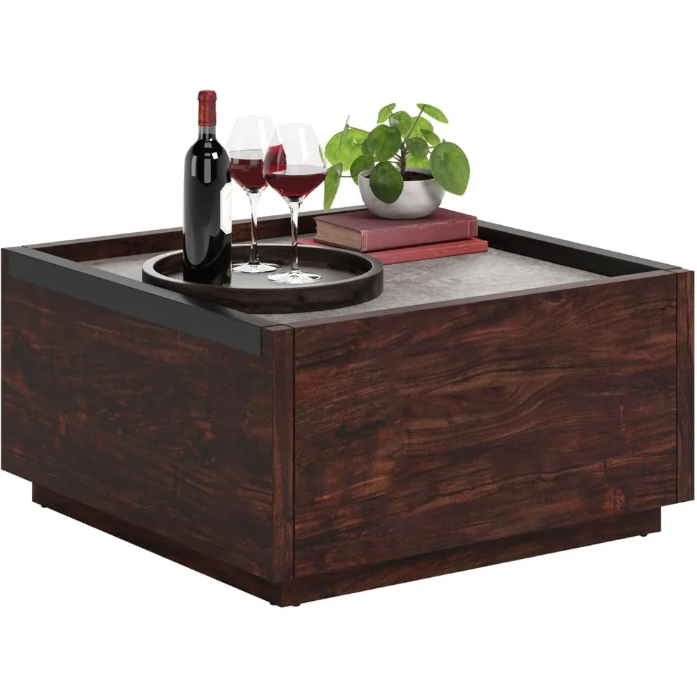 Coffee Table, L: 31.02" x W: 30.95" x H: 16.06", Rich Walnut Finish 5