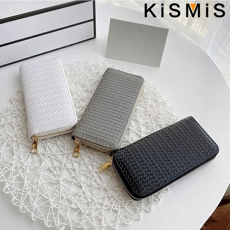 Kismis lange Brieftaschen Frauen Reiß verschluss Geldbörse und Brieftasche neue Mode Pu Leder Damen Abendessen Handy Taschen Karten paket schwarz – Detail 7