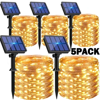 1 2 3 4 5Packs Solar Led Fairy Light Outdoor Christmas Lights 8Modes Copper Wire Lights Waterproof Garden Tree Patio Decor 1