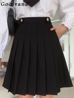 Jk Large Size Double Pocket Medium and Long Pleated Skirt Girl Summer High Waist A-line College Versatile Age-reducing Skirts