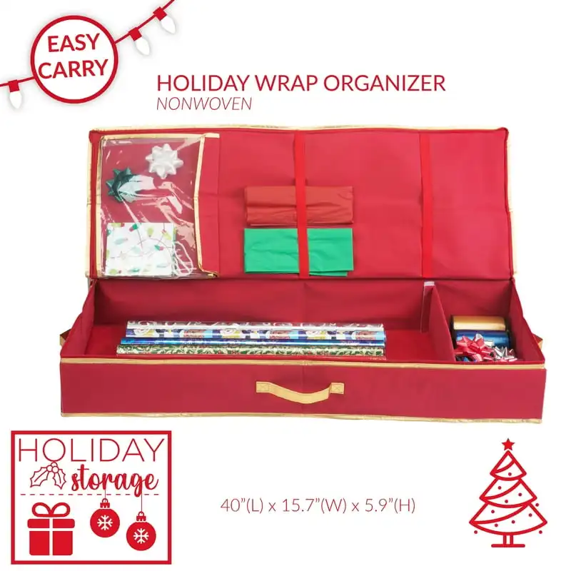 

Holiday Gift Wrap Box Organizer Holds 25 Rolls Fabric, Red