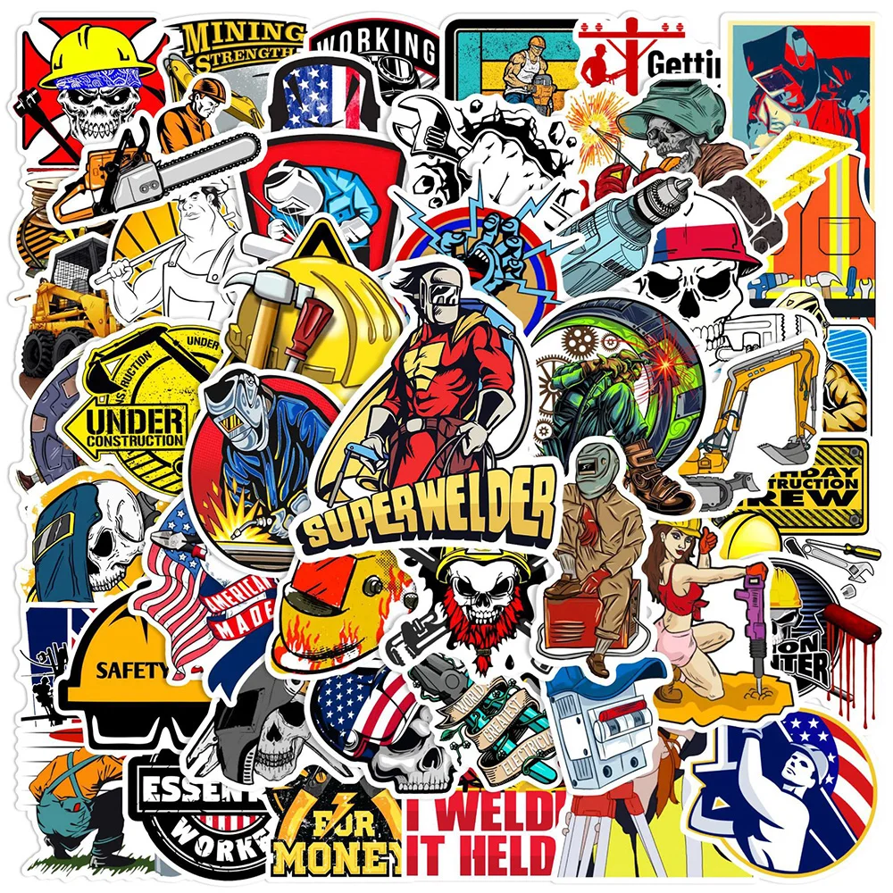 10/30/50PCS Cool Personality Professional Welding Worker Sticker DIY Laptop Luggage Skateboard Graffiti Decals Fun for Kid Toy 10 30 50pcs cute cartoon retro train sticker diy laptop luggage skateboard graffiti decals sticker for kid toys