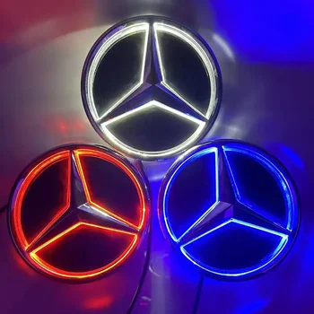 car Grill Badge 3D Mirror Front led Embelm light For Mercedes 1